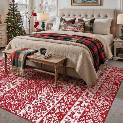 Weihnachts Teppich 160x230 cm – Roter Kurzflor Wohnzimmerteppich