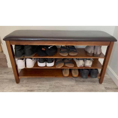 Schuhregal Bank mit Kissen, Walnuss, 60cm
