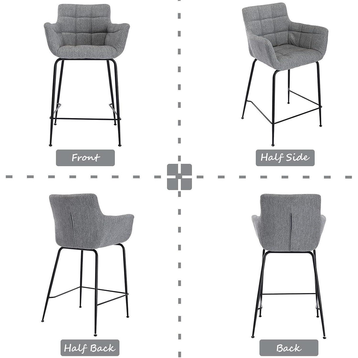 Moderner Barhocker 4er Set mit Frottee & Metallfüßen Grau