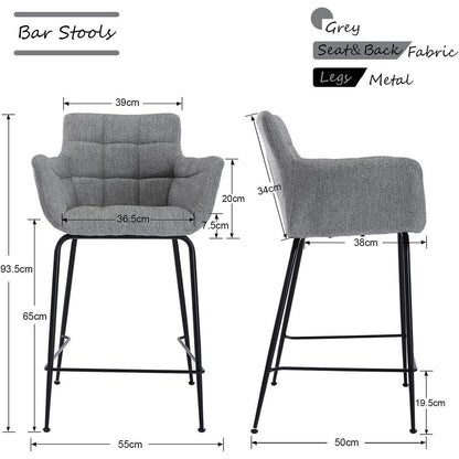 Moderner Barhocker 2er Set mit Frottee & Metallfüßen Grau