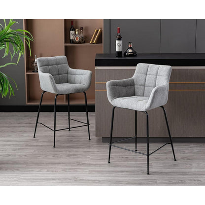 Moderner Barhocker 2er Set mit Frottee & Metallfüßen Grau
