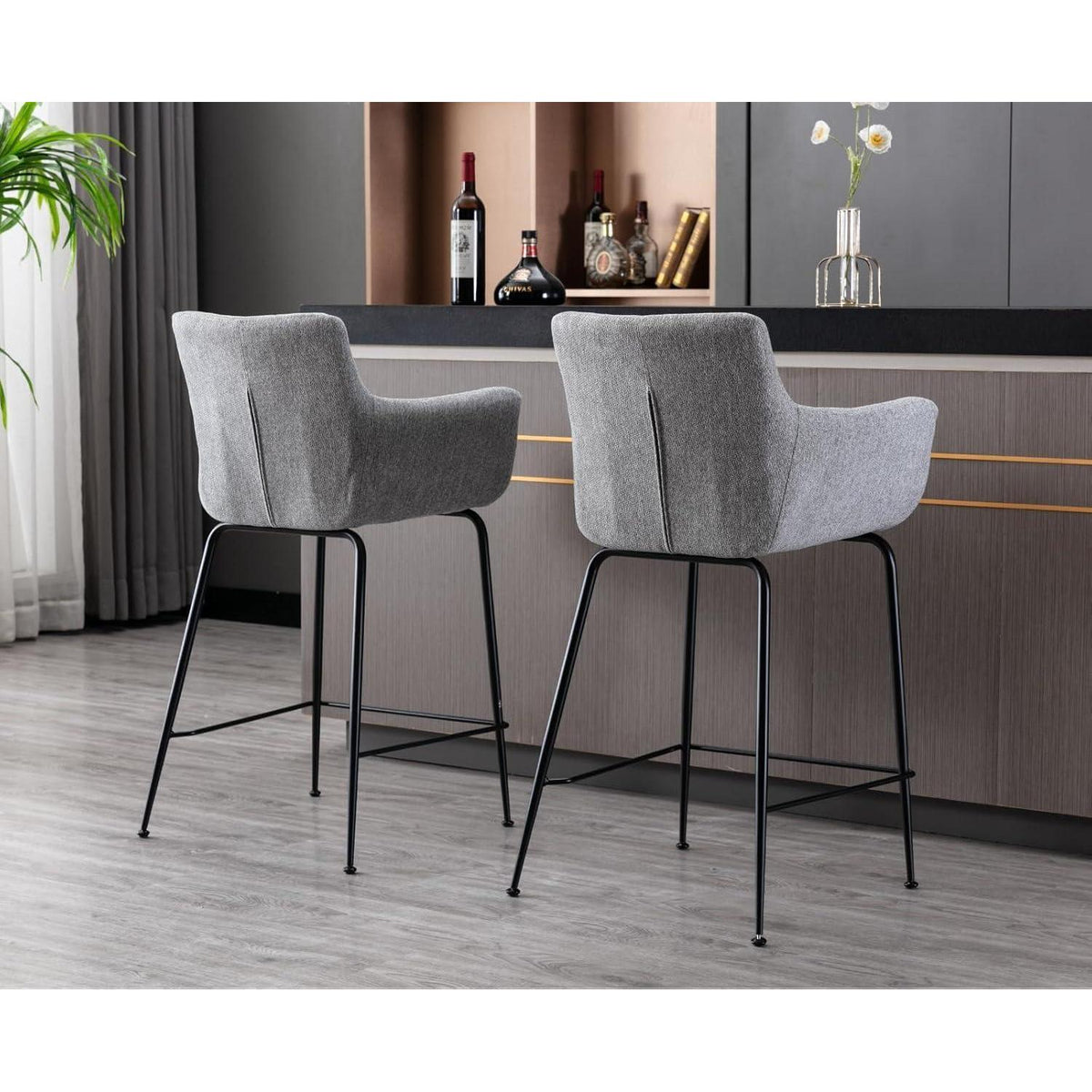 Moderner Barhocker 2er Set mit Frottee & Metallfüßen Grau
