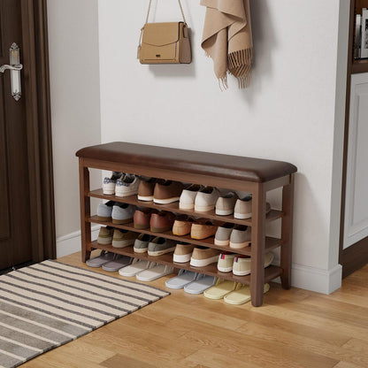 Schuhregal Bank mit Kissen, 100cm Walnuss
