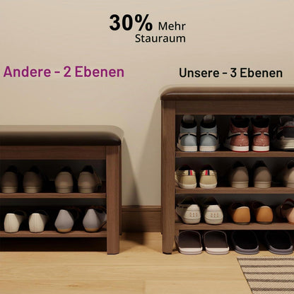 Schuhregal Bank mit Kissen, 100cm Walnuss