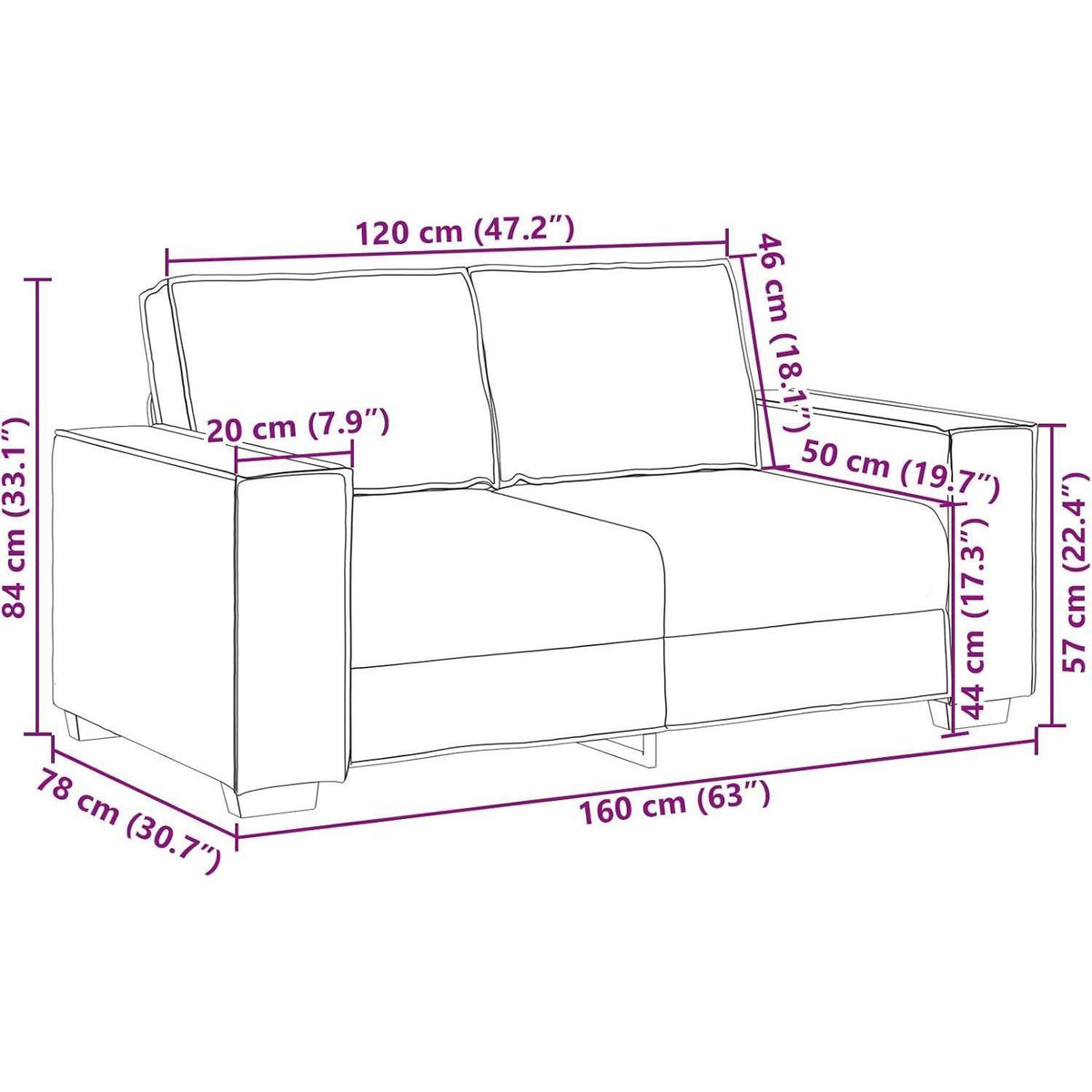 2-Sitzer Sofa Creme – Kleines Sofa 120cm in Lederoptik
