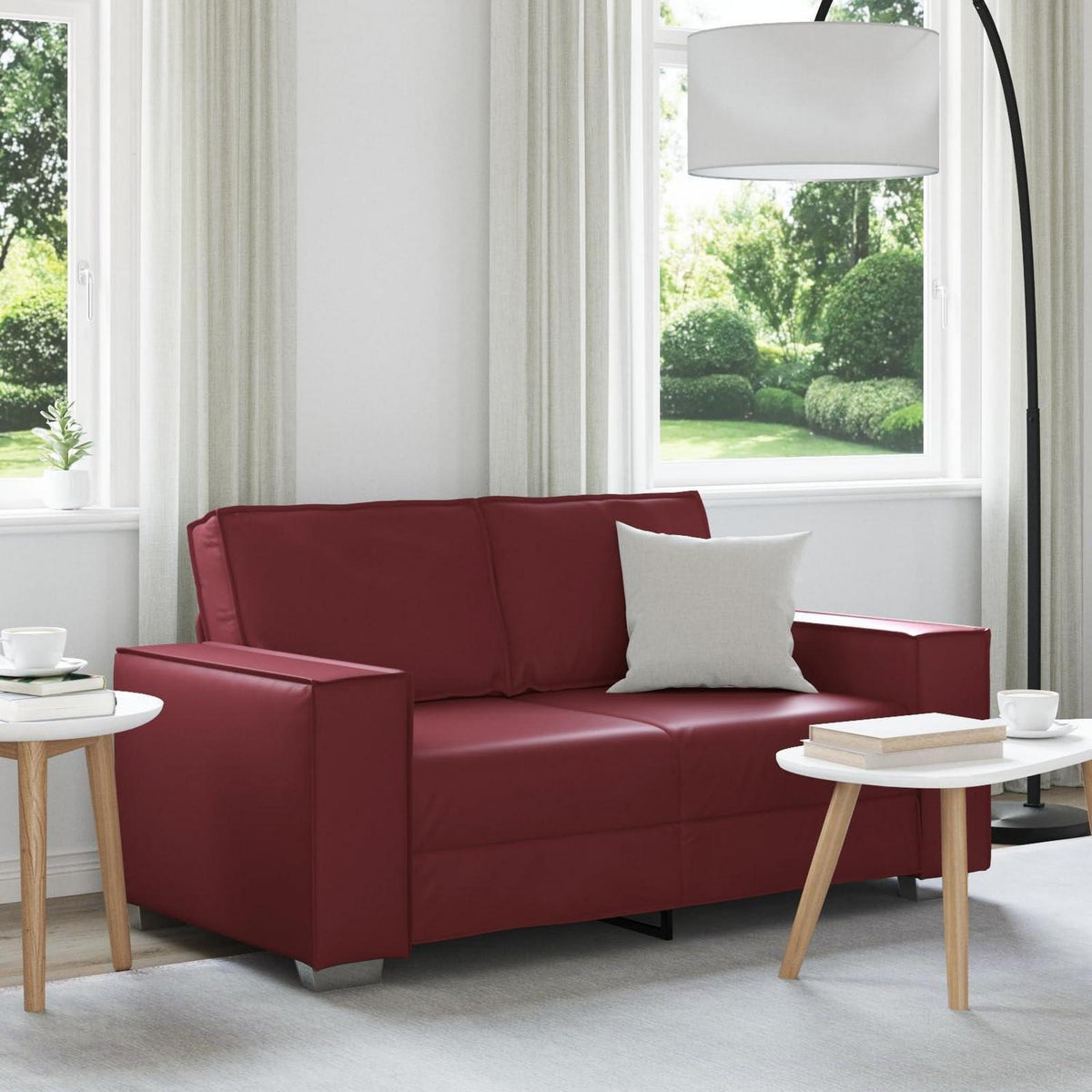 2-Sitzer Sofa Weinrot – Couch 120cm für Wohnzimmer in Lederoptik