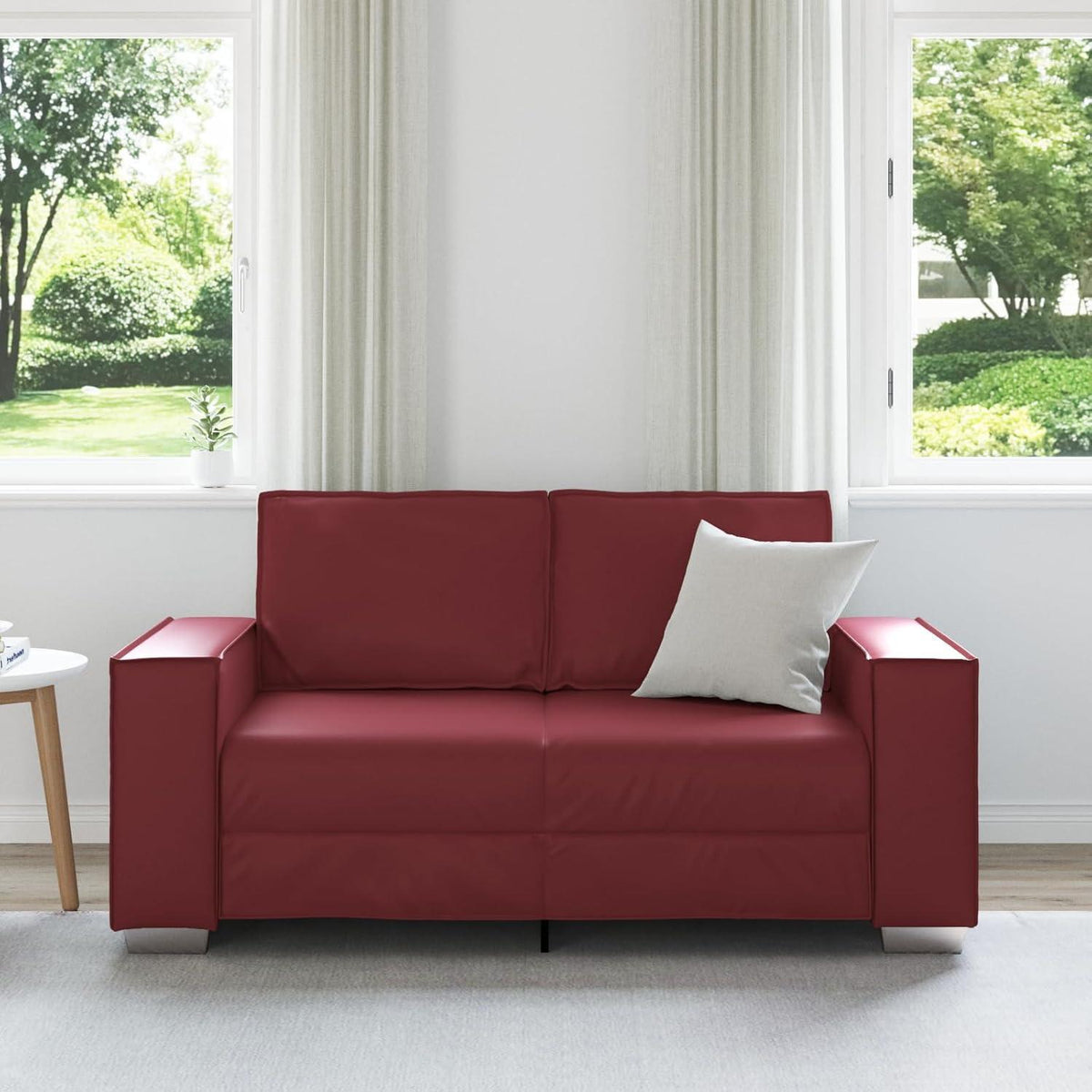 2-Sitzer Sofa Weinrot – Couch 120cm für Wohnzimmer in Lederoptik