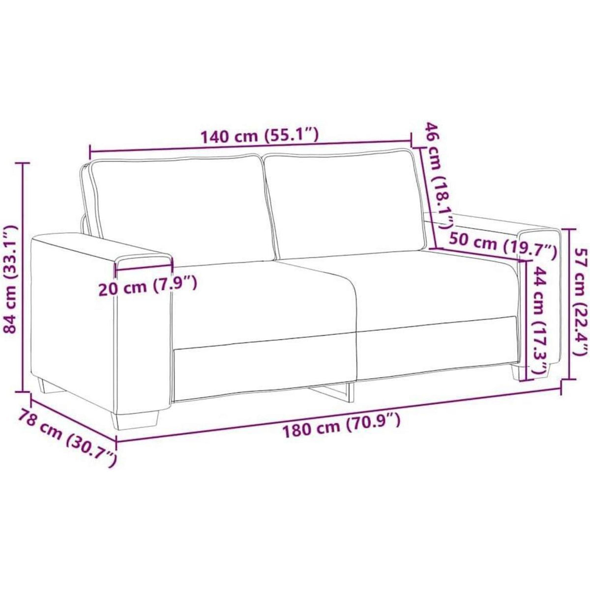 2-Sitzer Sofa Taupe – Bequemes Polstersofa 140 cm