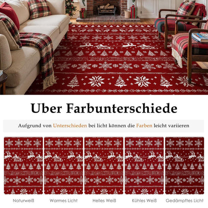 Weihnachts Teppich 160x230 cm – Roter Kurzflor Wohnzimmerteppich