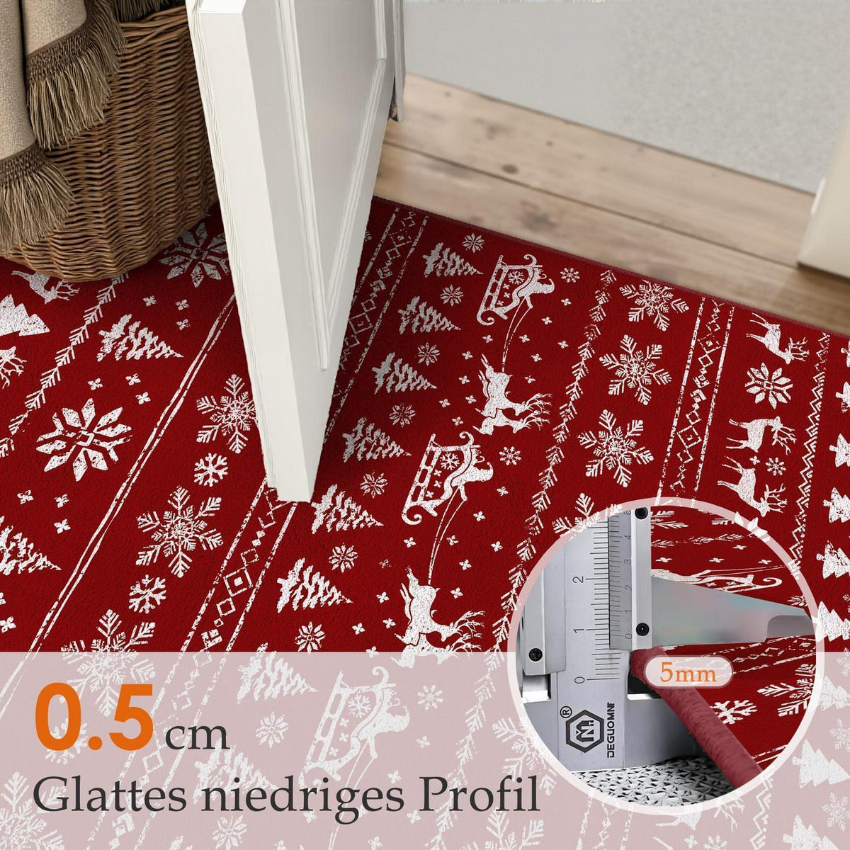 Weihnachts Teppich 160x230 cm – Roter Kurzflor Wohnzimmerteppich