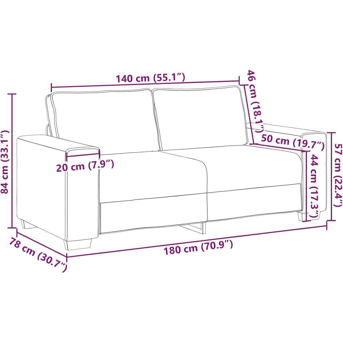 2-Sitzer Sofa Cappuccino – Modernes Mini Sofa 140cm in Lederoptik