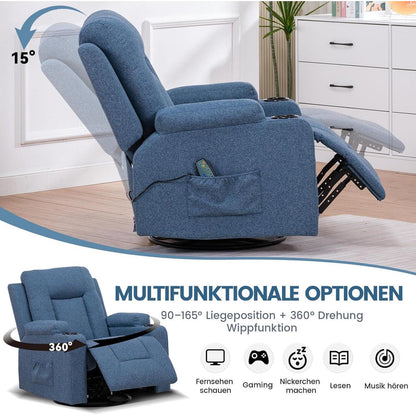 Relaxsessel mit Liegefunktion & Fußstütze – Drehbar, Blau