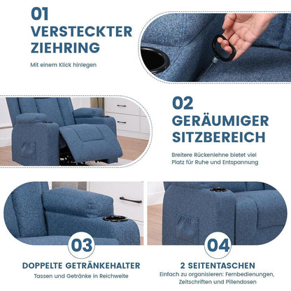 Relaxsessel mit Liegefunktion & Fußstütze – Drehbar, Blau