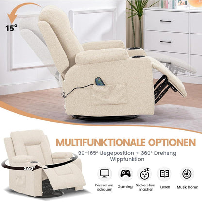 Relaxsessel mit Liegefunktion & Fußstütze – 360° Drehbar