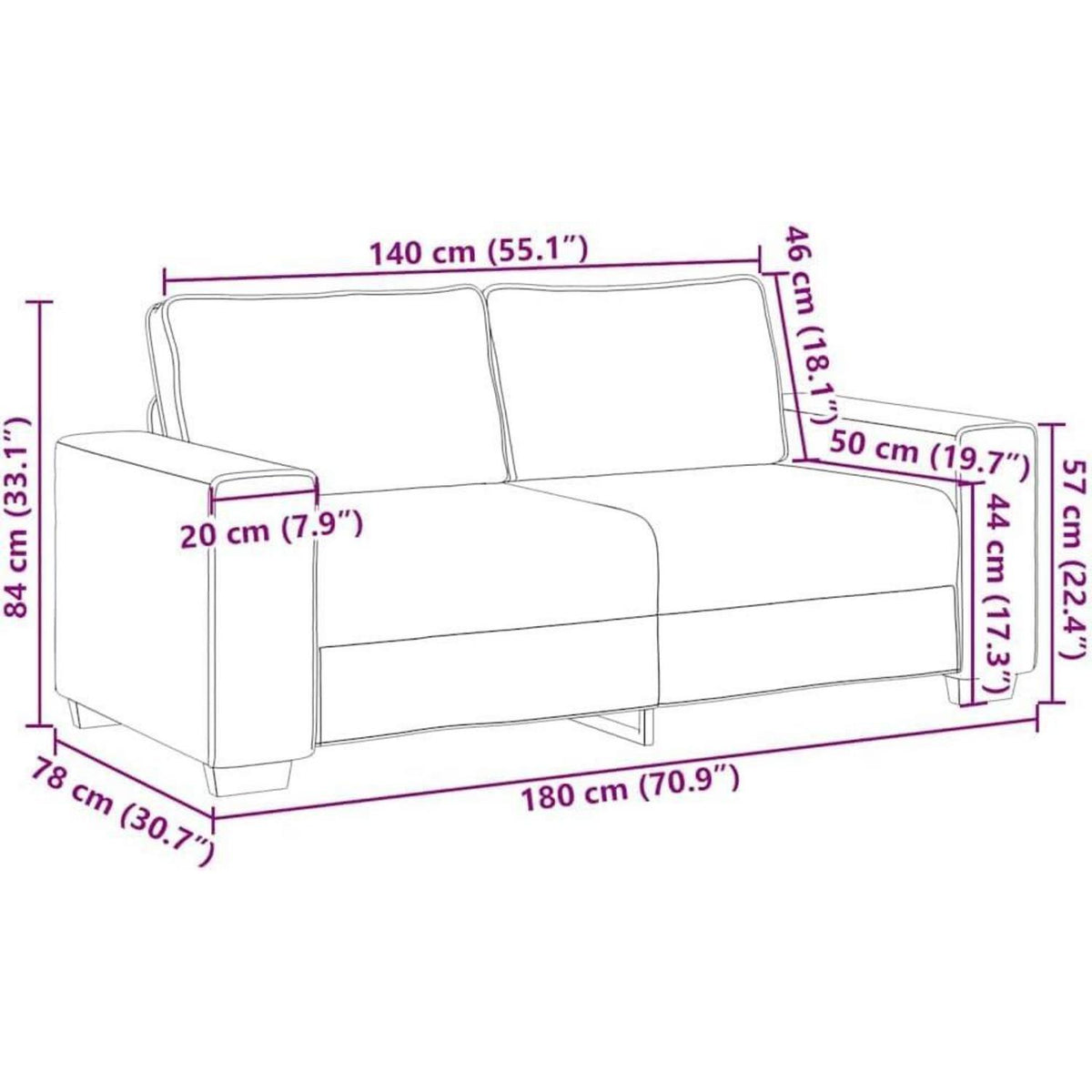 2-Sitzer Sofa Dunkelgrau – Modernes Stoffsofa mit Kissen 140cm