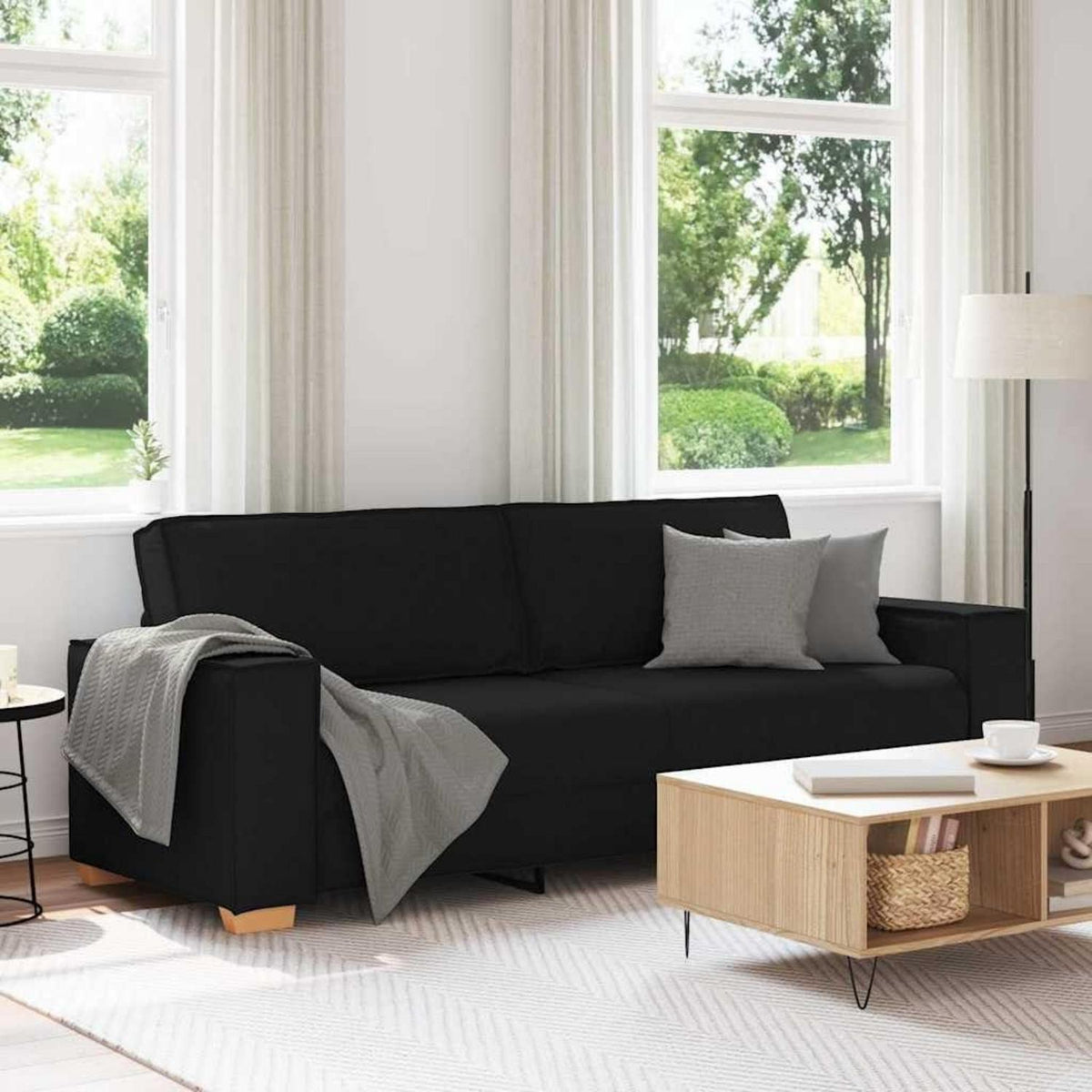 3-Sitzer Sofa Schwarz mit Schlaffunktion 180 cm