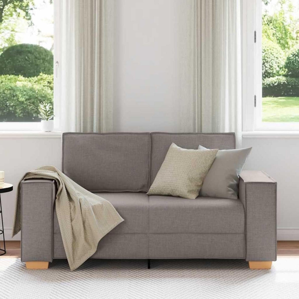 2-Sitzer Sofa Taupe – Bequeme Stoff Couch 120 cm