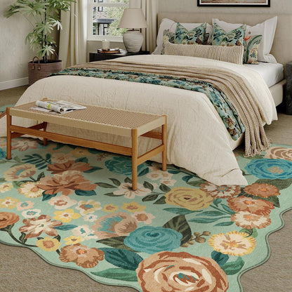 Grüner Wohnteppich 200x300cm – Waschbarer Teppich mit Wellenmuster