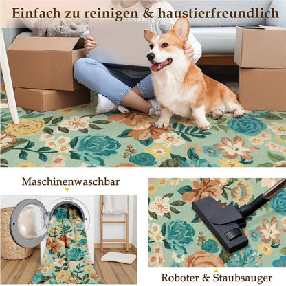 Grüner Wohnteppich 200x300cm – Waschbarer Teppich mit Wellenmuster