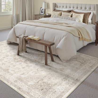 Vintage Teppich Beige Rechteckig 160x230cm Waschbar