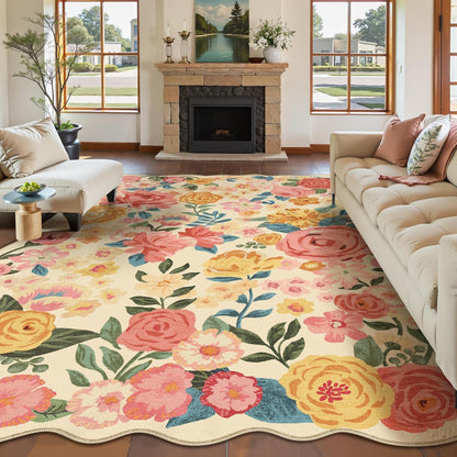 Wellenmuster Teppich Beige 200x300cm – Waschbarer Wohnteppich