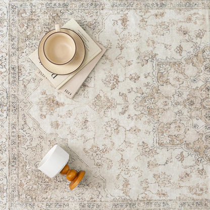 Vintage Läufer Beige 60x240cm – Waschbarer Teppich für Flur