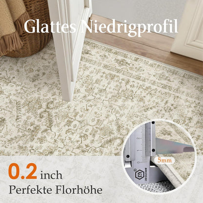 Vintage Teppich Beige 160x230cm – Waschbar & Rutschfest