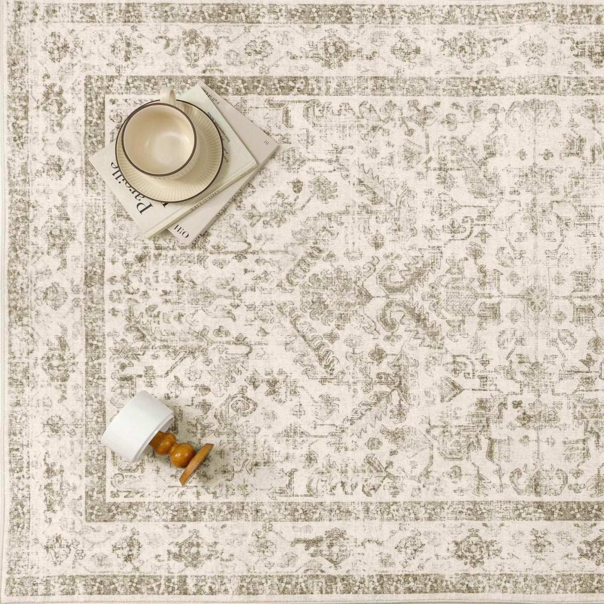 Vintage Teppich Beige 200x300cm Waschbar Rechteckig