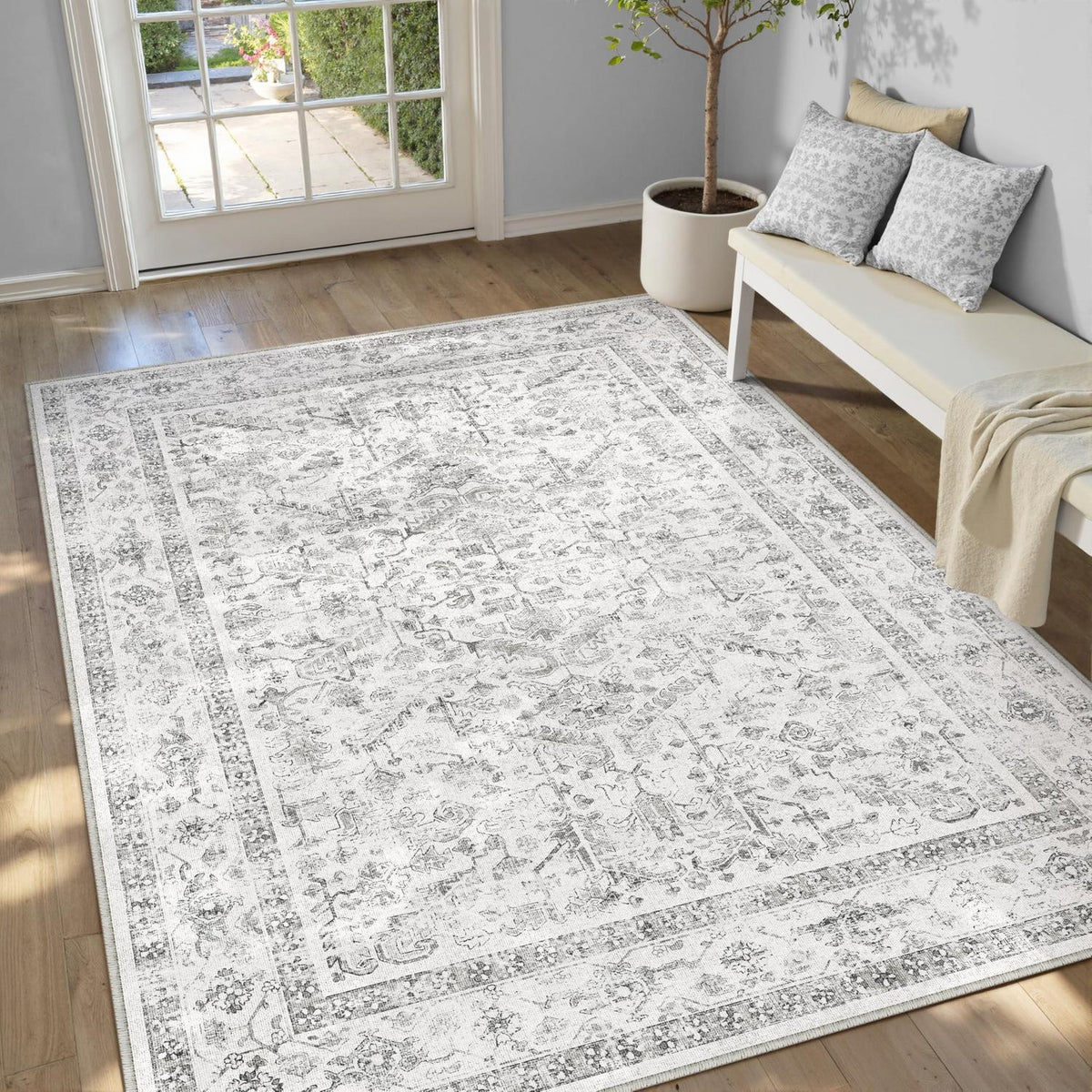 Vintage Teppich Grau 160x230cm Waschbar Rechteckig