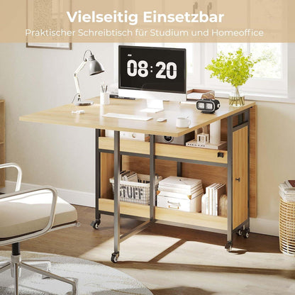 Klappbarer Esstisch Holz Metall mit Stauraum & Rollen 130cm