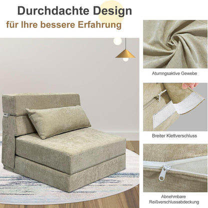 Schlafsessel mit Bettfunktion & Memory Schaum – Beige 70x200cm