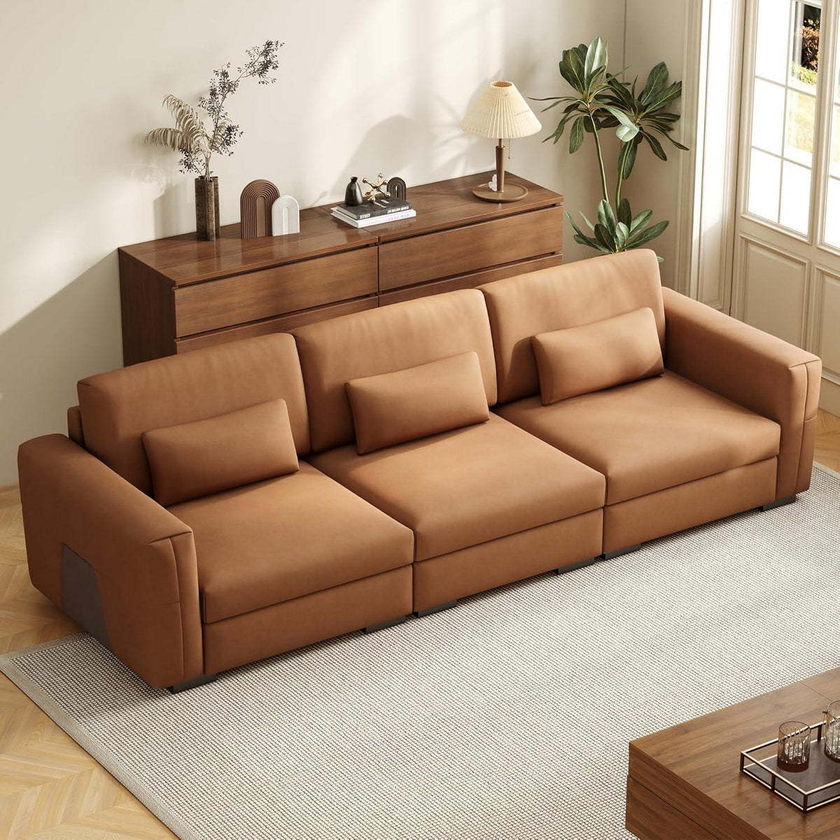 Bequemes 3-Sitzer Sofa Lederoptik 276x98x90cm Orangebraun