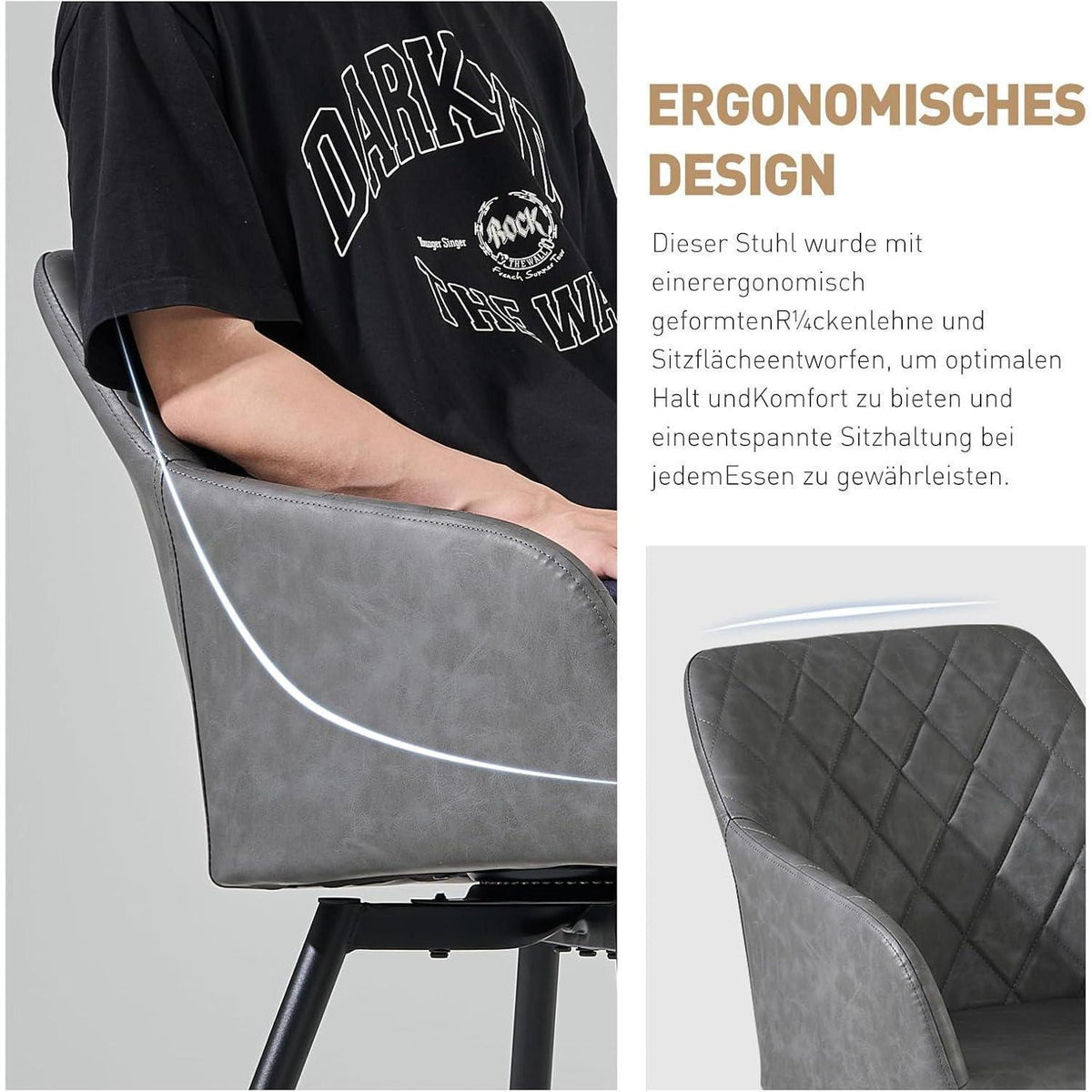 Drehbarer Esszimmerstuhl Set 4er – Hellgrau in Lederoptik