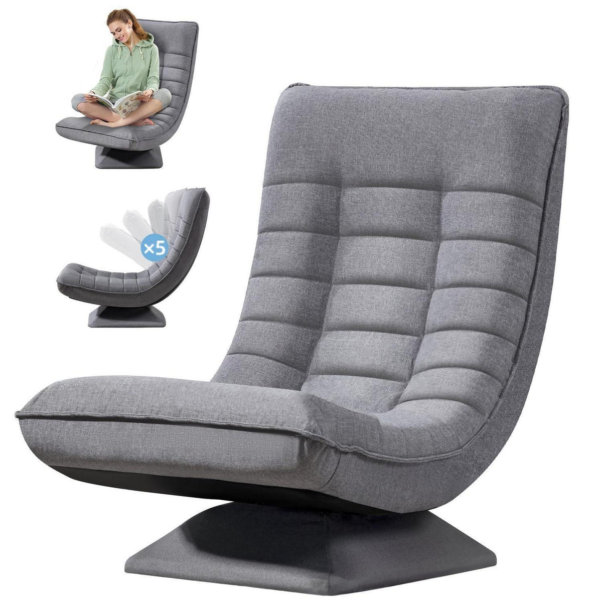 Verstellbarer Bodensessel Grau – 360° Drehbar & Klappbar