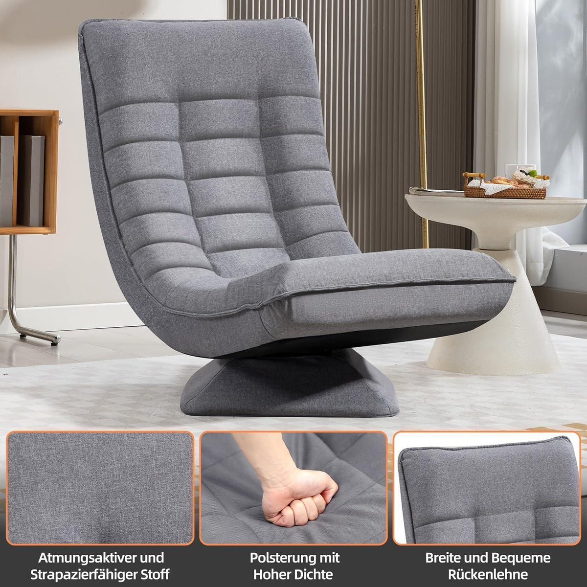 Verstellbarer Bodensessel Grau – 360° Drehbar & Klappbar