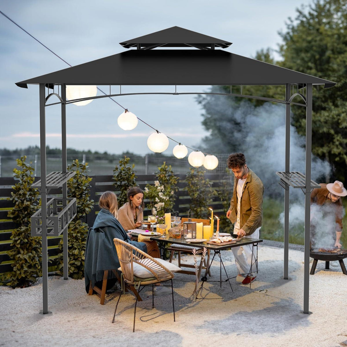 Grillpavillon 245x153cm mit Doppeldach & Stauraum