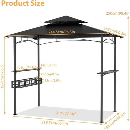 Grillpavillon 245x153cm mit Doppeldach & Stauraum