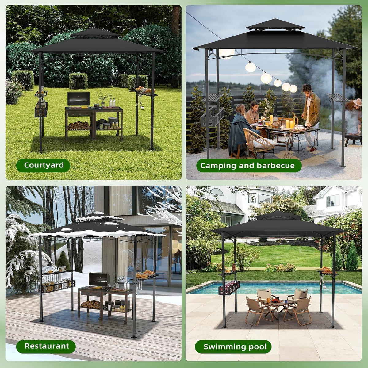 Grillpavillon 245x153cm mit Doppeldach & Stauraum
