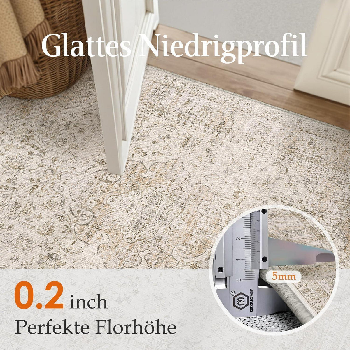 Vintage Teppich 300x400cm Beige – Waschbar & Rutschfest