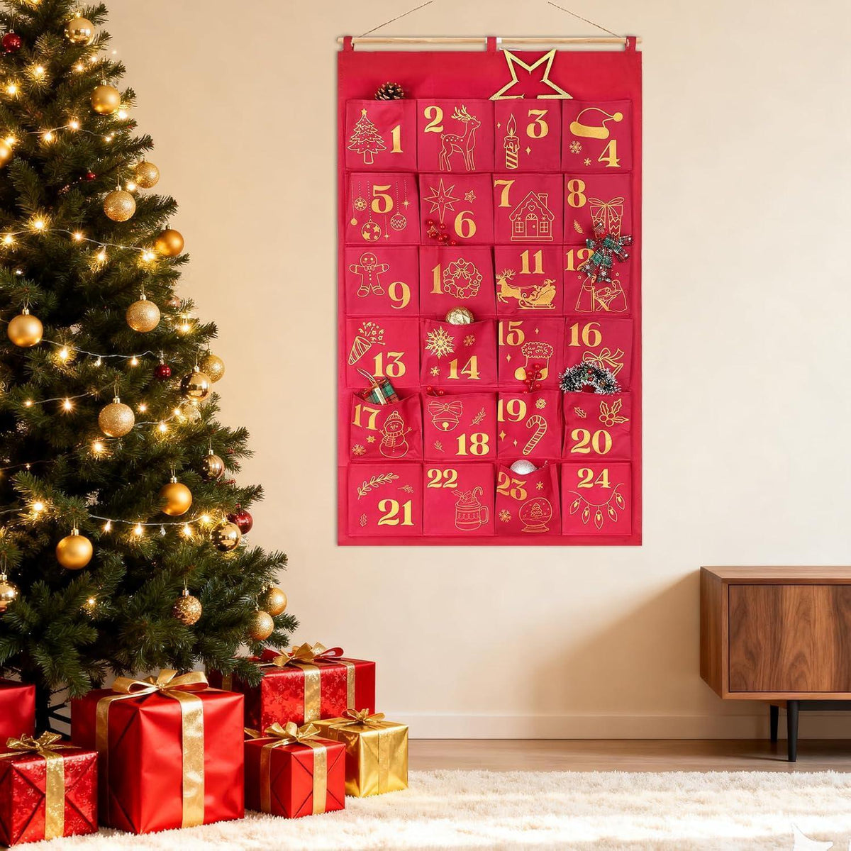 Glitzer Adventskalender zum Befüllen Rotgold Groß