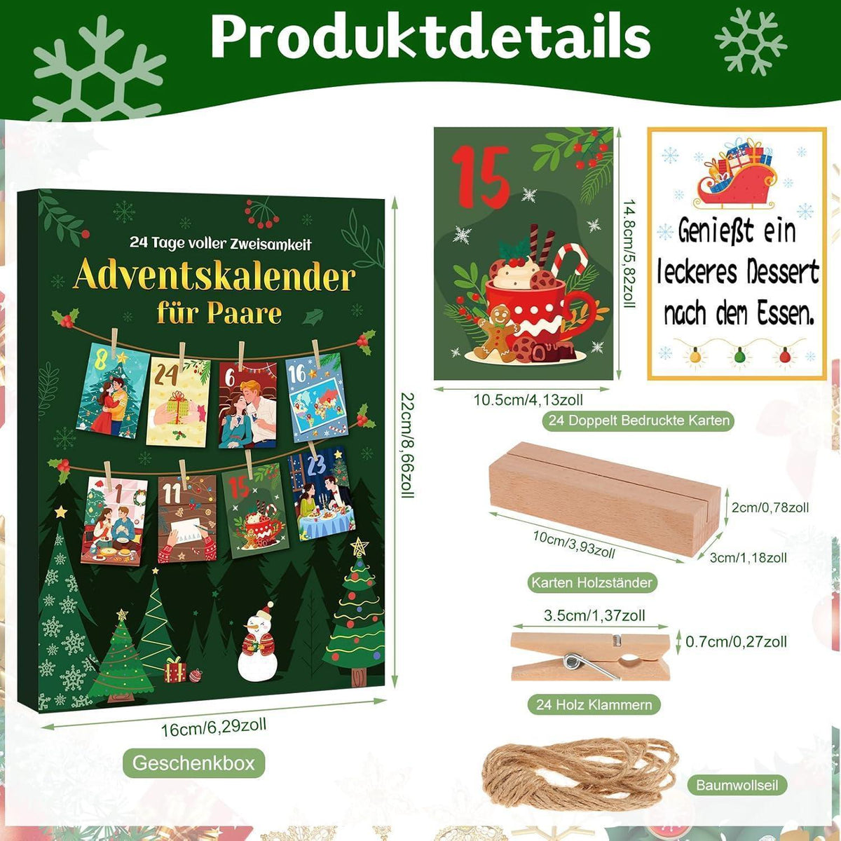 Adventskalender für Paare 2026 mit 24 Karten & Holzständer