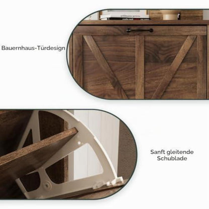 Schmaler Schuhschrank mit Klappschubladen & Trennwänden