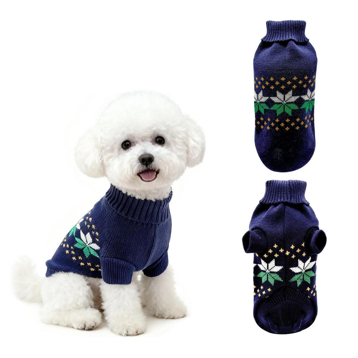 Gestrickter Hundepullover Rollkragen Marineblau XS