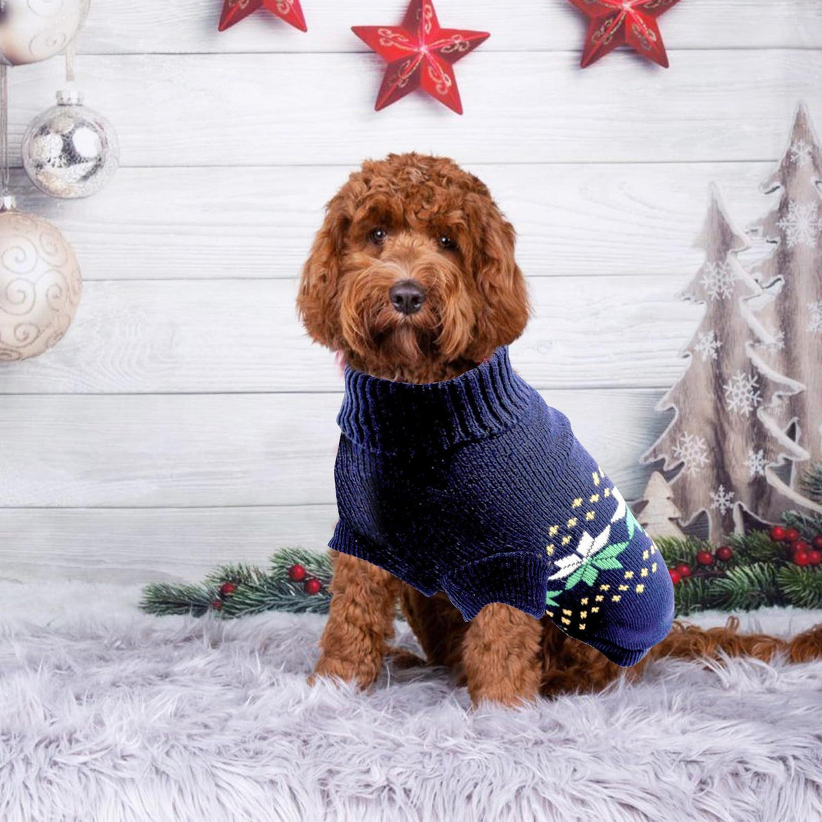 Gestrickter Hundepullover Rollkragen Marineblau XS