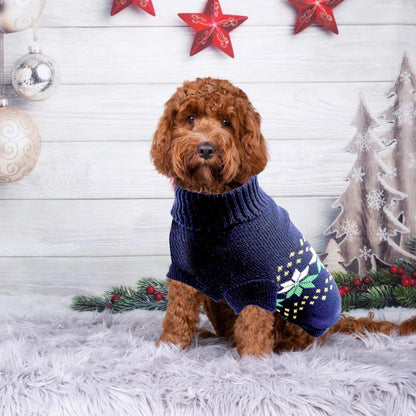 Gestrickter Hundepullover Rollkragen Marineblau XS