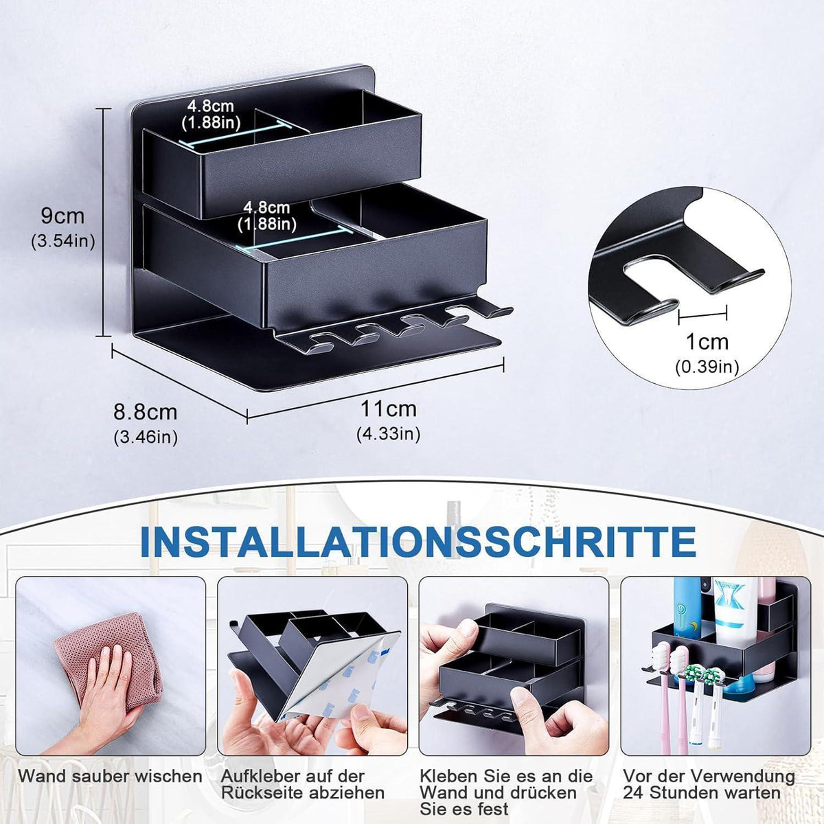 Elektrischer Zahnbürstenhalter Wand ohne Bohren Schwarz