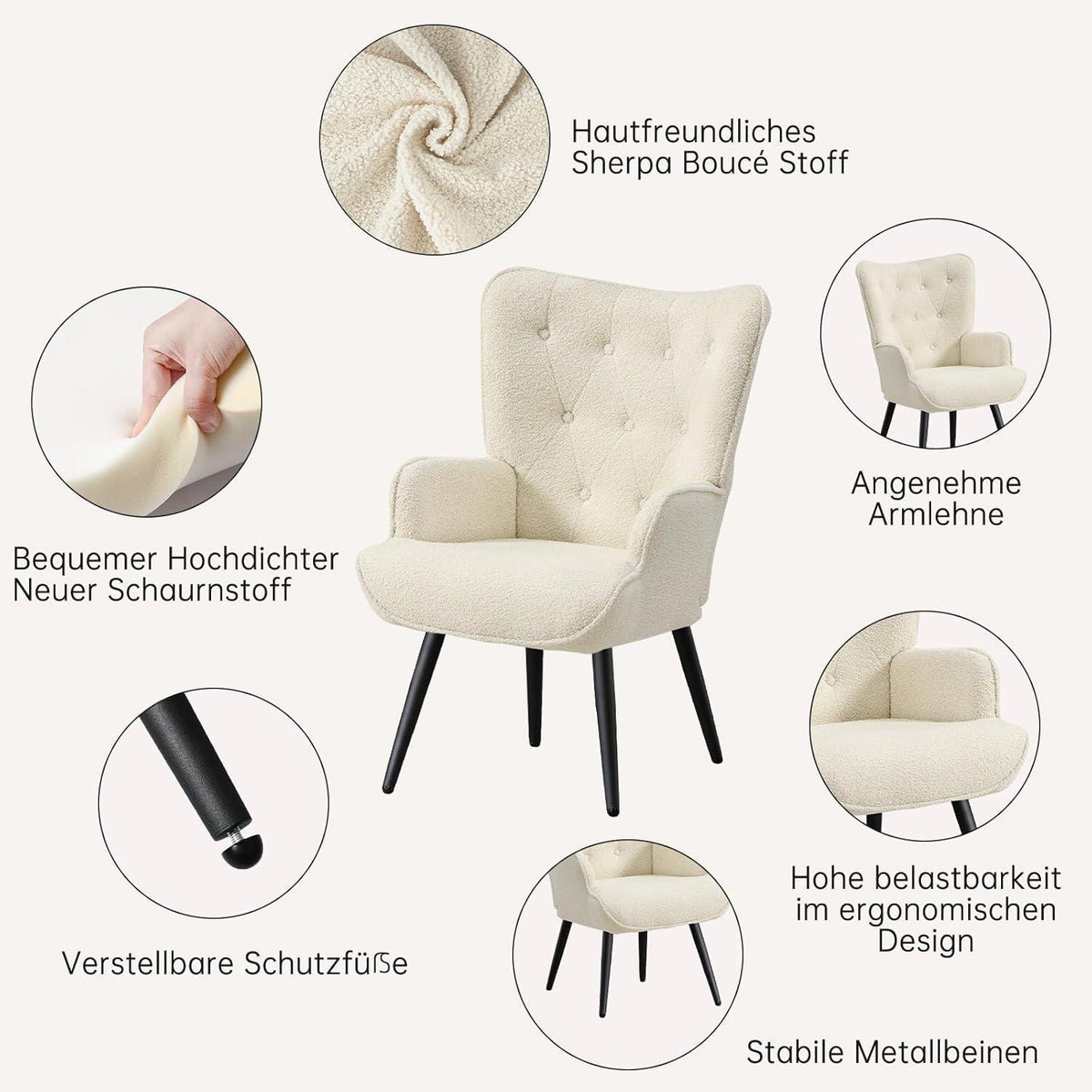 Ohrensessel Skandinavisch Weiß – Bequemer Relaxsessel mit hoher Lehne