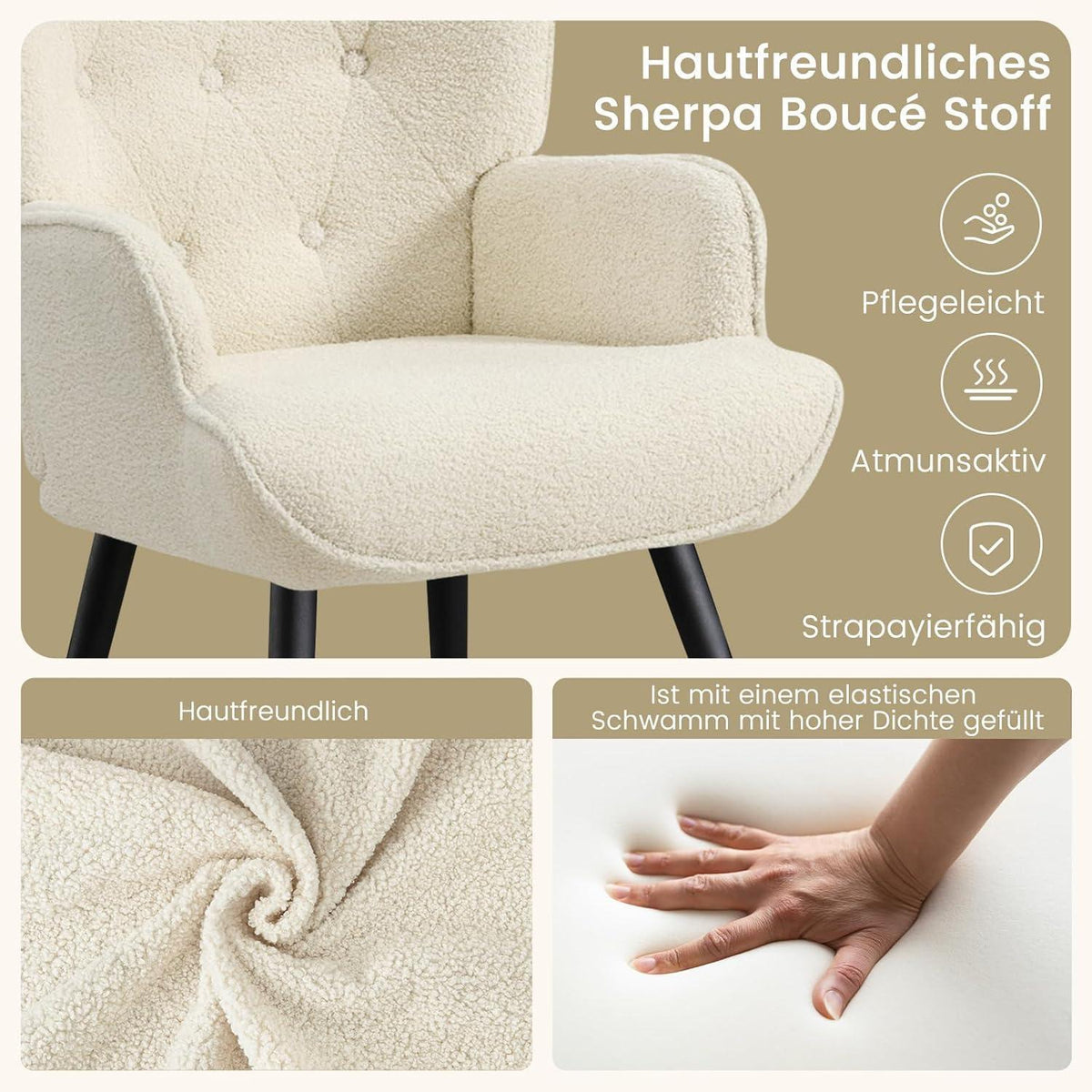 Ohrensessel Skandinavisch Weiß – Bequemer Relaxsessel mit hoher Lehne