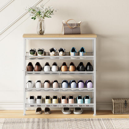 5-stöckiges Schuhregal weiß & Holz – Schuhschrank für 16-20 Paar