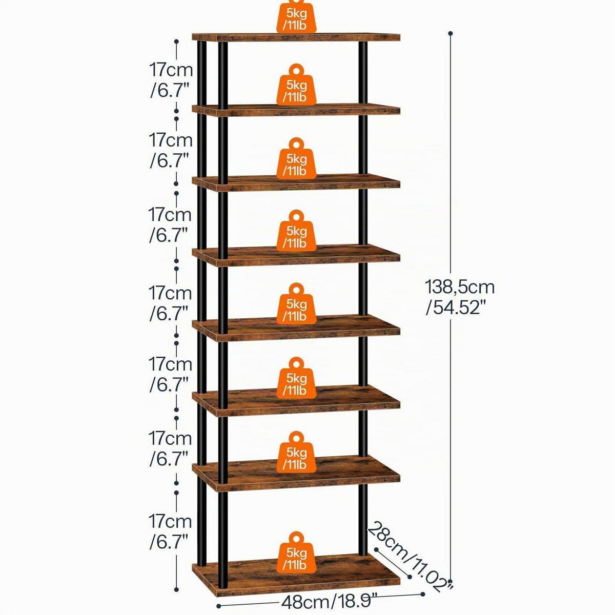 Vertikales Schuhregal 8-lagig – Schuhablage für Flur & Eingang